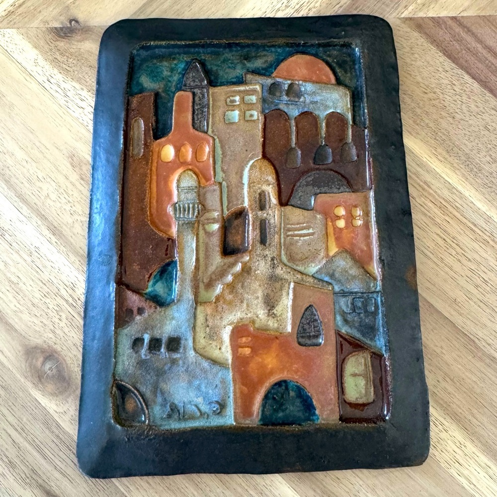 Glazed Ceramic Tile Depicting Jerusalem Isreal Cityscape Ruth Faktor